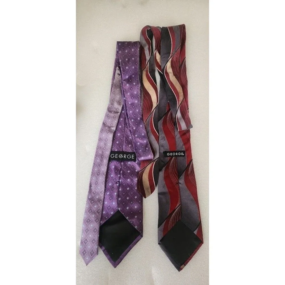 George Men Suit Neck Tie Set 100% Silk Black Red Gray Purple Blue Diamond Used